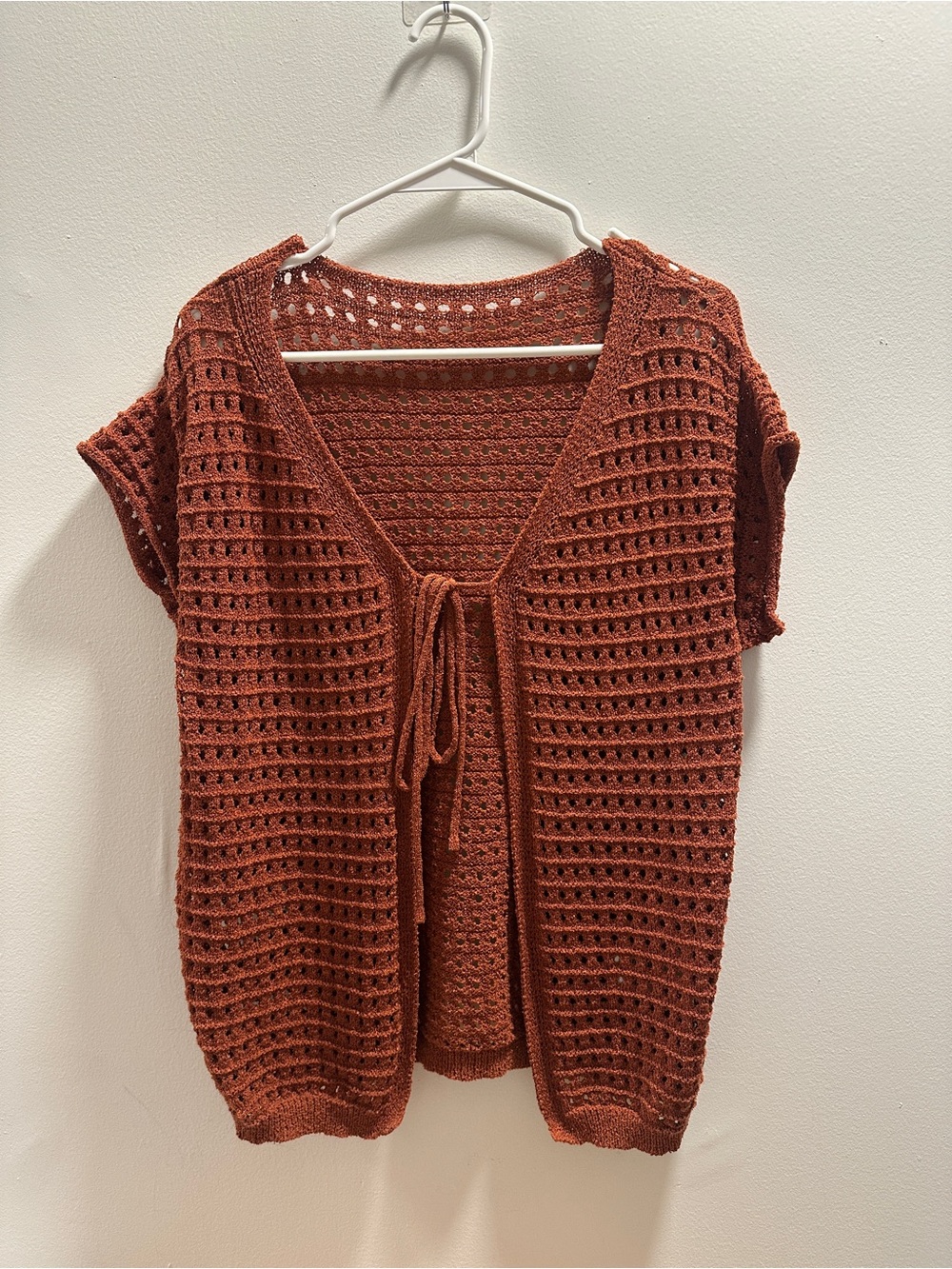 Rust Open-Knit Tie-Front Women's top